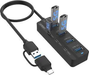 JAENFONG Onten USB C Hub,7Port USB 3.0 Hub,USB C to USB C Adapter,USB Splitter with 1.6 ft Cable 4*USB3.0 Ports,3*USB C Ports for Laptop MacBook Surface Pro and More USB/USB C Devices