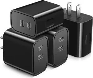 USB C Wall Charger, Bangfun 4 Pack Dual Port PD 3.0 Fast Charging Block 20 Watt USB C Power Adapter Compatible iPhone 14/13/12/11 Pro Max/XR/XS/SE/8/7 Plus, Samsung S22/S21/A14(Black) - OEM