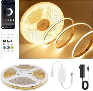 COB LED Strip Lights Warm White 24V Dimmable led Light Strip KIT with Remote and app Control 2700K 9.84FT/3m 8mm Wide Ra>90 Cuttable Flexible Strip Lights for Bedroom TV Lights Cabinet