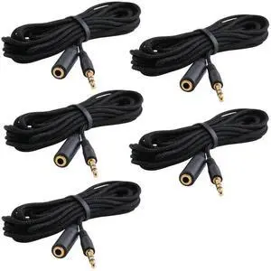 10-Foot 3.5mm 1/8 Stereo Audio Aux Headphone Cable Extension Cord Male to Female with Cloth Jacket (5-Pack)