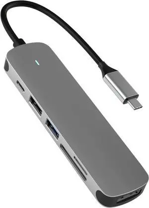 JAENFONG USB C HUB, Docking Station 6 in 1 with USB 3.0 Port, USB-C Port/PD, 4K HDMI and SD/TF Card Reader, USB C Adapter Compatible with MacBook Pro/Air Laptops and Other Type-C Devices