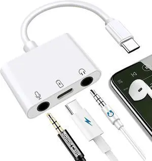 USB C to Microphone Adapter for Live-Streaming Type C to Microphone & 3.5mm Headphone Adapter with Charging Port USB C Audio & MIC Splitter Compatible for iPhone 15/16/iPad Pro/Galaxy 24 23/Pixel 9 8