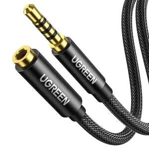 Headphone Extension Cable 4 Pole TRRS 3.5mm Extension with Microphone Male to Female Stereo Audio Cable Gold Plated Nylon Braided Compatible with iPhone iPad Smartphones Media Players 3.3FT