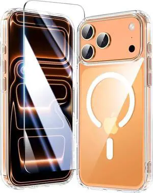for iPhone 17 Pro Max Case Clear Magnetic iPhone 17 ProMax Case with Screen Protector [Non-Yellowing] Shockproof Compatible with MagSafe Slim Phone Case for 17 Pro Max Cover-Transparen