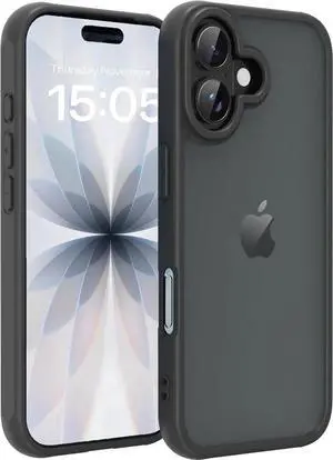 for iPhone 17 Case [Military-Grade Drop Protection][Anti-Yellowing] Shockproof Protective Translucent Matte Cover for iPhone 17 Phone Case (Black iPhone 17)
