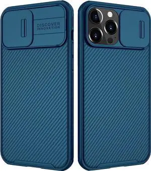 JAENFONG iPhone 13 Pro Max Case with Camera Cover, Lens Protection, CamShield Pro Shockproof Protective Bumper Hard PC Back and Soft Silicone Edge for iPhone 13 Pro Max 6.7 inch 2021 Blue