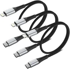 2FT USB C to Lightning Cable Short 3Pack iPhone Charging Cable USB C Braided 2 Foot Type C to Lightning Cable PD Fast Charging for iPhone 14 13 12 11 Pro Max Mini 10 8 7 Plus XR XS SE AirPods