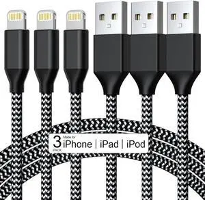 3Pack Car iPhone Charger Cable 10FT MFi Certified Lightning Cable Nylon Braided Fast Charging Cord Compatible for iPhone 14 13 12 11 Pro Max XR XS X 8 7 6 Plus SE iPad for Car Charging Cable