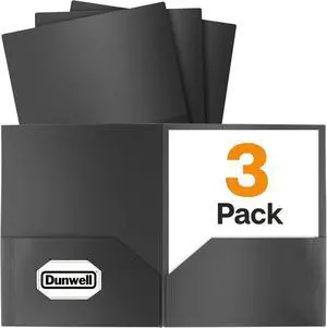 Plastic Folders with Pockets (Black 3 Pack) 2 Pocket Poly Folders for School Home or Office Durable Acid-Free Poly Includes Removable Adhesive Labels