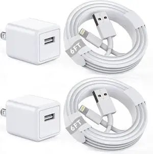 iPhone Charger [ MFi Certified] Charger Cord 2Pcak 6FT Lightning Cable Fast Charging with Wall Charger Block Travel Plug Brick Adapter for iPhone 14/13/12/11/XS/XR/SE/7/8/8 Plus/AirPods