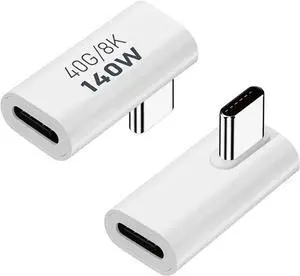 2 Pack USB C Male to Female Adapter 90 Degree Right Angle Type C Extender Support 140W 40Gbps 8K@60Hz for Thunderbolt 4/3 MacBook Pro/Air Laptop Phones and More Type C Devices (White)