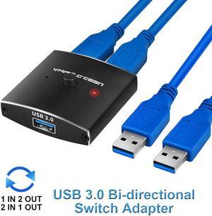 Bi-Directional USB 3.0 Switch Selector KVM Switch 5Gbps 2 in 1 Out / 1 in 2 Out USB Switch USB 3.0 Two-Way Sharer for Printer Keyboard Mouse Sharing , Includes Two 3.3FT Data Cables