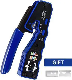 RJ45 Crimp Tool Pass Through Crimper Cutter for Cat6a Cat6 Cat5 Cat5e 8P8C Modular Connector Ethernet All-in-one Wire Tool