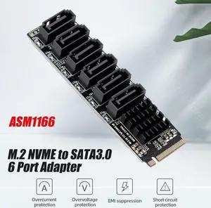 M.2 NVME PCI-E PCIE X4 X8 X16 To 6 Port 3.0 SATA Adapter Card Riser III ASM1166 6GB/S Chassis server PC Computer Expansion M.2 NVME PCI-E PCIE X4 X8 X16 To 6 Port 3.0 SATA Adapter Card Riser III ASM1166 6GB/S Chassis server PC Computer Expansion