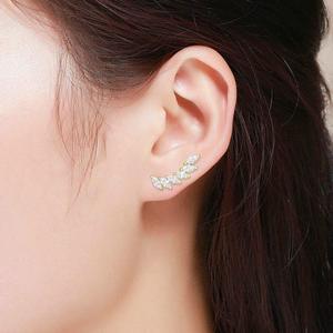 14K Yellow Gold Marquee Studded CZ Cubic Zirconia Ear Climber Earrings, Giorgio Bergamo