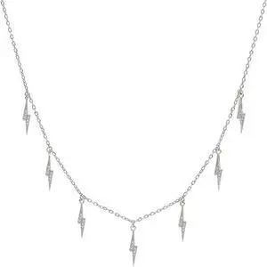.925 Sterling Silver Gold Plated Lightning Bolt Charm Minimalist Necklace, Micro Pave Cubic Zirconia, Giorgio Bergamo (Silver)