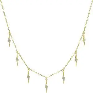 .925 Sterling Silver Gold Plated Lightning Bolt Charm Minimalist Necklace, Micro Pave Cubic Zirconia, Giorgio Bergamo (Gold)