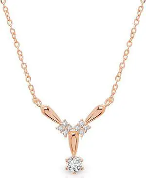 925 Sterling Silver Rose Gold Plated Minimalist Y Necklace, Micro Pave, Giorgio Bergamo