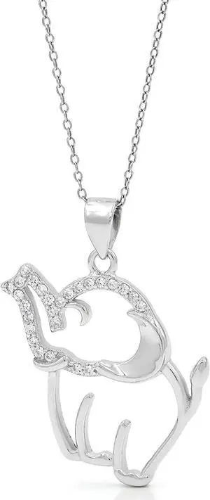 925 Sterling Silver Elephant Pendant Necklace, Micro Pave Cubic Zirconia, Giorgio Bergamo