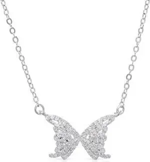 925 Sterling Silver Micro Pave Butterfly Necklace, Minimalist, Cubic Zirconia, Giorgio Bergamo
