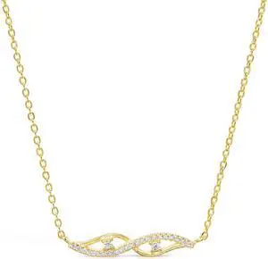 925 Sterling Silver Gold Plated Infinity Love Bar Necklace, Micro Pave, Giorgio Bergamo