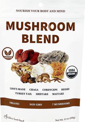 Cherie Sweet Heart 7 Mushroom Extract Powder, USDA Organic, Lion's Mane, Reishi, Cordyceps, Maitake, Shiitake, Turkey Tail, Chaga, Real Mushrooms, No fillers, 3.5oz