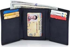 Stealth Mode Trifold Leather Wallet for Men with RFID Blocking (Black)