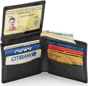 Stealth Mode Leather Bifold Wallet for Men With ID Window and RFID Blocking (Black)