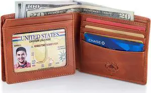 Stealth Mode Leather Bifold Wallet for Men With ID Window and RFID Blocking Light Brown