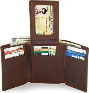 Stealth Mode Trifold Wallet - RFID Blocking Wallet with Flip ID Holder - Leather Case for Money, Credit Cards - Mens Organizer, Divided Billfold, Identity Protection - Men's Gifts