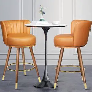 27" Swivel Bar Stools Set of 2, Counter Height Bar Stools with Back, 360° Swivel Bar Chairs with Wood Legs and Footrest, Upholstered Orange Bar Stool for Kitchens Island, Rustic Bar, 300lbs