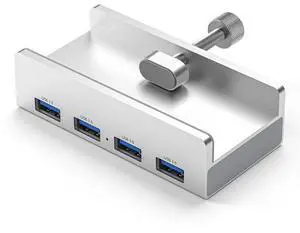 RAMAHP USB 3.0 Hub, USB Hub Clamp, Aluminum 4-Port USB Splitter with Extra Power Supply Port, Desktop Powered USB Hub for Monitors/Desks