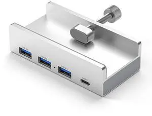 RAMAHP USB 3.0 Hub, USB Hub Clamp, Aluminum 4-Port USB Splitter with Extra Power Supply Port, Desktop Powered USB Hub for Monitors/Desks 3USB 1TYPE C Silver