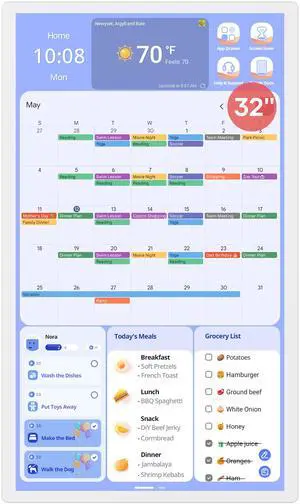 Cozyla 32 Inch Digital Calendar Wall Touch Screen Chore Chart To Do List Notepad Electronic Smart Calendar Digital for Family Meal Planner Support All App Via App Store Android Tablet Wall Mount White