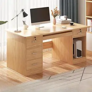 Baycheer 47'' Office Computer Desk with Keyboard Tray Study Writing Table Workstation Simple Gaming Desk Rustic Natural Timber with Lockable Drawer and CPU Stand