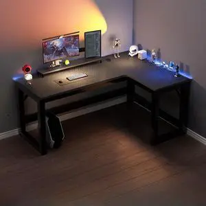 Baycheer 55'' L-Shaped Gaming Desk Computer Desk Home Office Desk Extra Large Modern Ergonomic PC Carbon Fiber Writing Desk Table Gamer Workstation for Home Office,Black