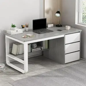 Baycheer Office Executive Desk Gaming Computer Desk Ergonomic Home Office Desk with 3 Drawer Design Modern Vanity Desk for Bedroom