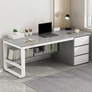 Baycheer Office Executive Desk Gaming Computer Desk Ergonomic Home Office Desk with 3 Drawer Design Modern Vanity Desk for Bedroom 55"