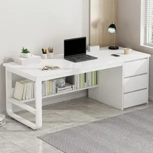 Baycheer Modern Computer Desk Home Office Desk Writing Desk with Storage Shelf Gaming Desk with 3 Drawers Ideal for Study, Writing, PC Work, and Gaming 55"