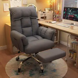 Baycheer Contemporary Ergonomic Executive Office Chair with Footrest Reclining Computer Chair with High Back Soft Leather Home Office Desk Tech Cloth Chair Gray