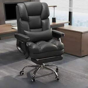 Baycheer Executive Office Chair, Leather Ergonomic Office Chair Big and Tall Home Office Desk Chairs with Pillow Lumbar Support Soft Leather Gaming Chair Black