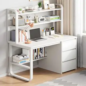 Baycheer Home Office Desk Writing Study Table Modern Simple Style PC Desk with 3 Drawers and 2-Tier Storage Shelves Work Gaming Study Writing Table Desk 39.0"