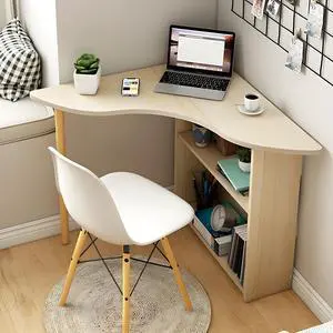 Baycheer Corner Computer Desk, Space-Saving Triangular Writing Desk with 2 Storage Shelves & Cable Holes Multi-Functional Console Table for Small Space in Home Office, Living Room, Bedroom (Natural)