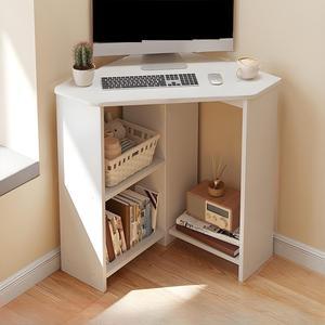 Baycheer Corner Computer Desk for Small Space Compact Writing Table with Storage Shelves and CPU Storage, Space Saving Study Workstation, Laptop PC Corner Table for Home Office