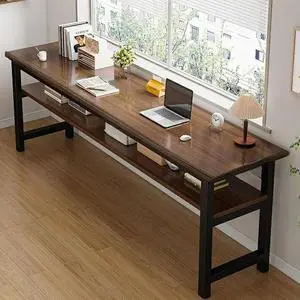 Baycheer Large Computer Desk - 63 Inch Home Office Desk Study Student Writing Table Gaming Desk Wood Modern Simple Table with Storage Shelves,Brown