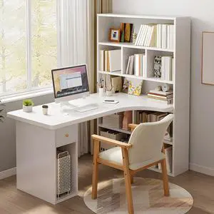 Baycheer 47'' L Shape Computer Office Desk L Shaped Corner Desk with Storage Shelves ,CPU Storage and Drawer for Home Office, Gaming Desk, L Desk,White