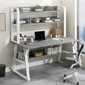 Baycheer Computer Gaming Desk with Bookshelf, Home Office Desk with Space Saving Design, Table Desk with Upper Storage Shelves for Study Writing Workstation
