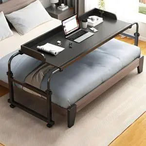 Baycheer 83 Inch Bed Table with Wheels Rolling Desk Adjustable Height,Adjustable Home Office Desk,Rolling Laptop Desk,Convenient Portable Bed Desk,Black