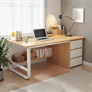 Baycheer Wood Desk with 3 Drawers and Storage Shelf, Home Office Writing Desk, Modern Executive Desk, Laptop PC Gaming Desk, Computer Workstation for Bedroom, Study Room, Office