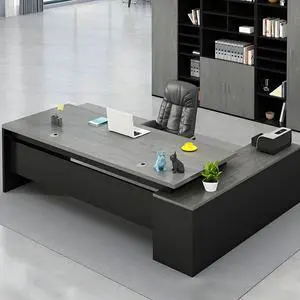 Baycheer L-Shaped Computer Desk with File Cabinet, 55 Inch Large Executive Office Desk with Shelves, Industrial Business Furniture Desk Workstation for Home Office (Black&Grey)